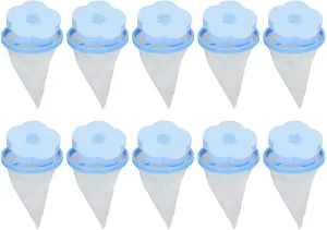 10pcs Lint Catcher for Laundry, Household Reusable Washing Machine Floating Lint Mesh Bag, Pet Hair Filter Washer Lint Trap Net Pouch (Blue)