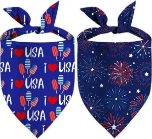4th of July Dog Bandanas, Patriotic Holiday Party Pet Decorations 2 Pack, Adjustable Independence Day Bandana American Flag Triangle Bibs Cat Scarf Set