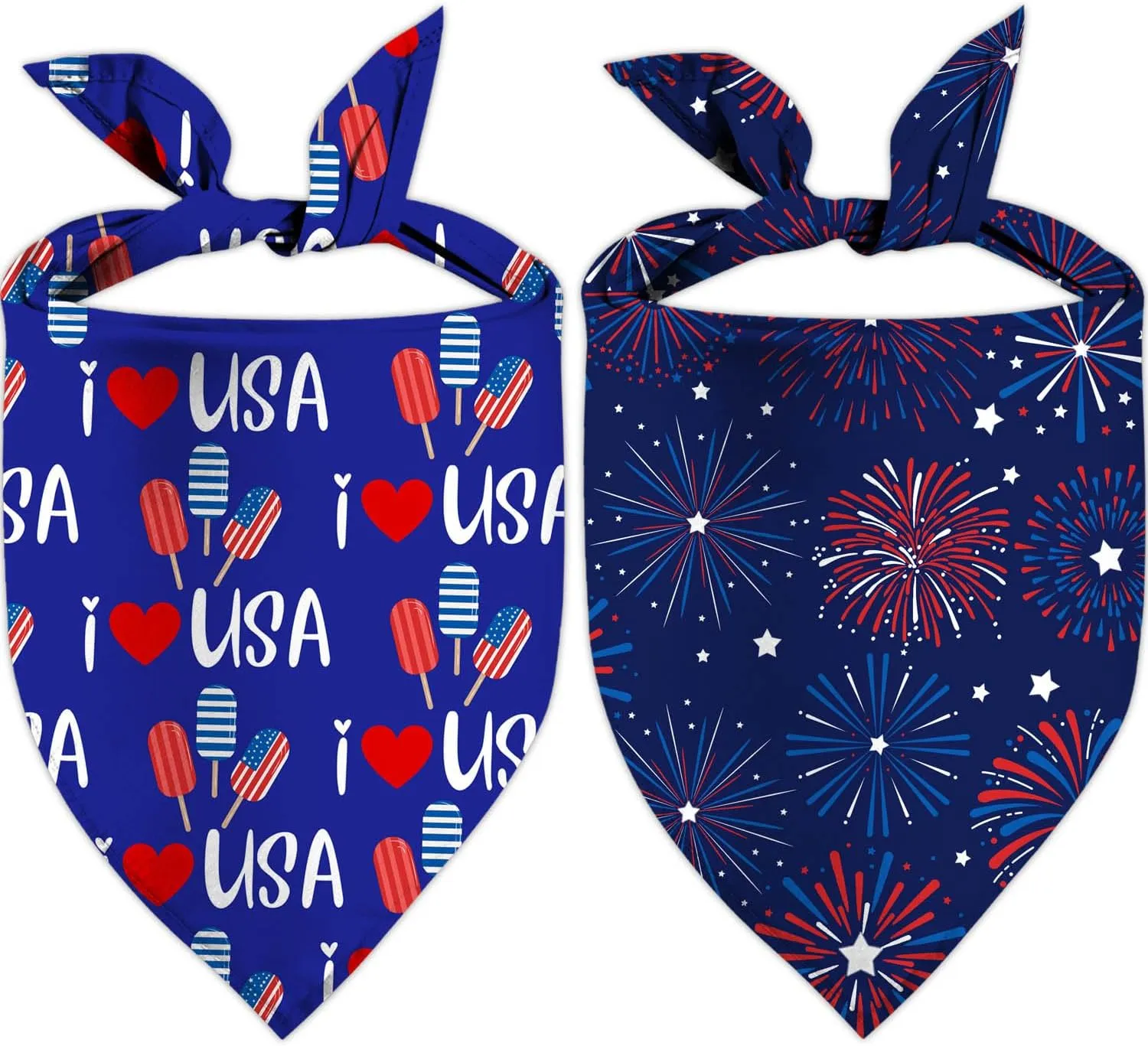 4th of July Dog Bandanas, Patriotic Holiday Party Pet Decorations 2 Pack, Adjustable Independence Day Bandana American Flag Triangle Bibs Cat Scarf Set