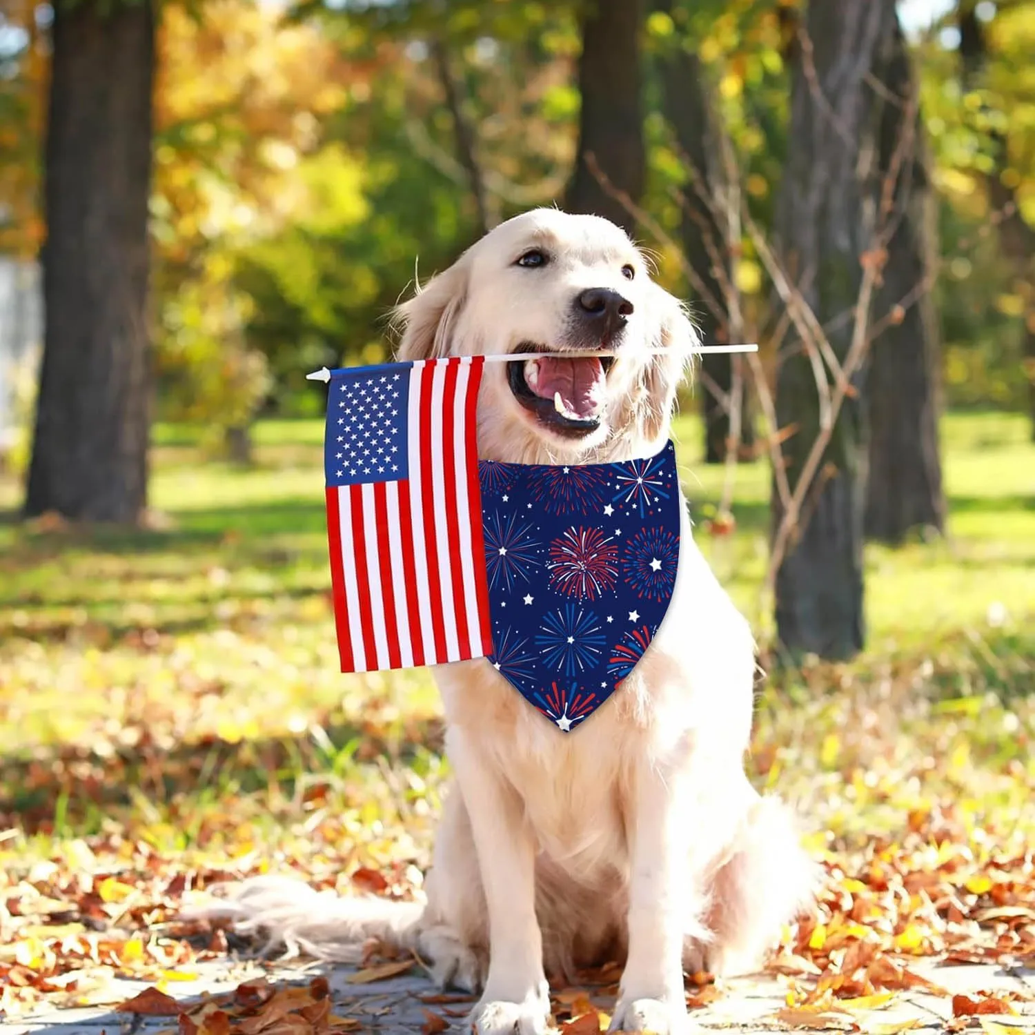 4th of July Dog Bandanas, Patriotic Holiday Party Pet Decorations 2 Pack, Adjustable Independence Day Bandana American Flag Triangle Bibs Cat Scarf Set