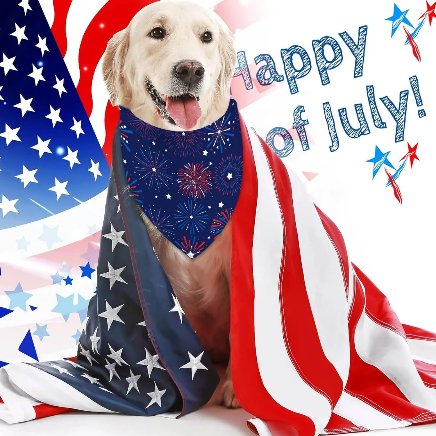 4th of July Dog Bandanas, Patriotic Holiday Party Pet Decorations 2 Pack, Adjustable Independence Day Bandana American Flag Triangle Bibs Cat Scarf Set
