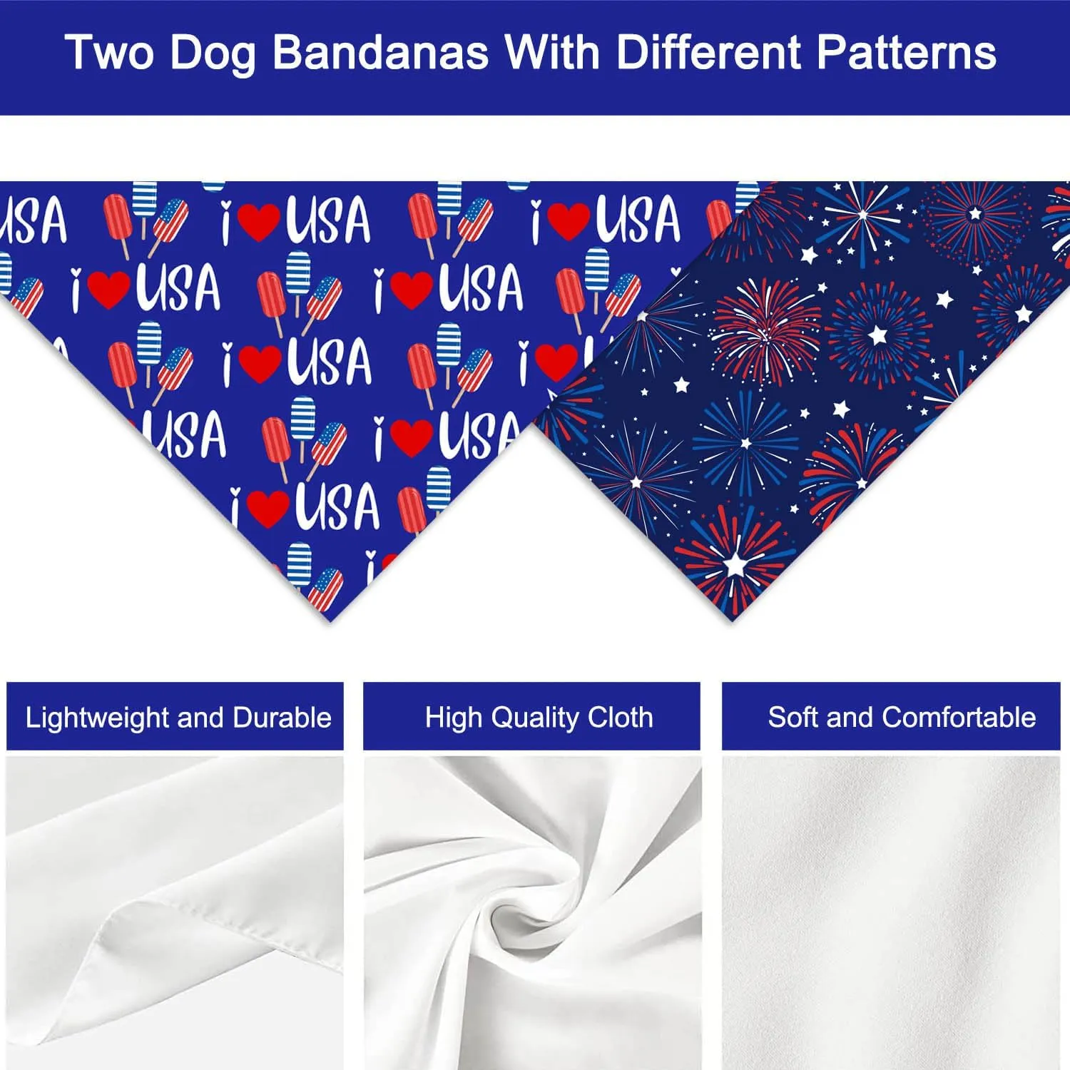 4th of July Dog Bandanas, Patriotic Holiday Party Pet Decorations 2 Pack, Adjustable Independence Day Bandana American Flag Triangle Bibs Cat Scarf Set