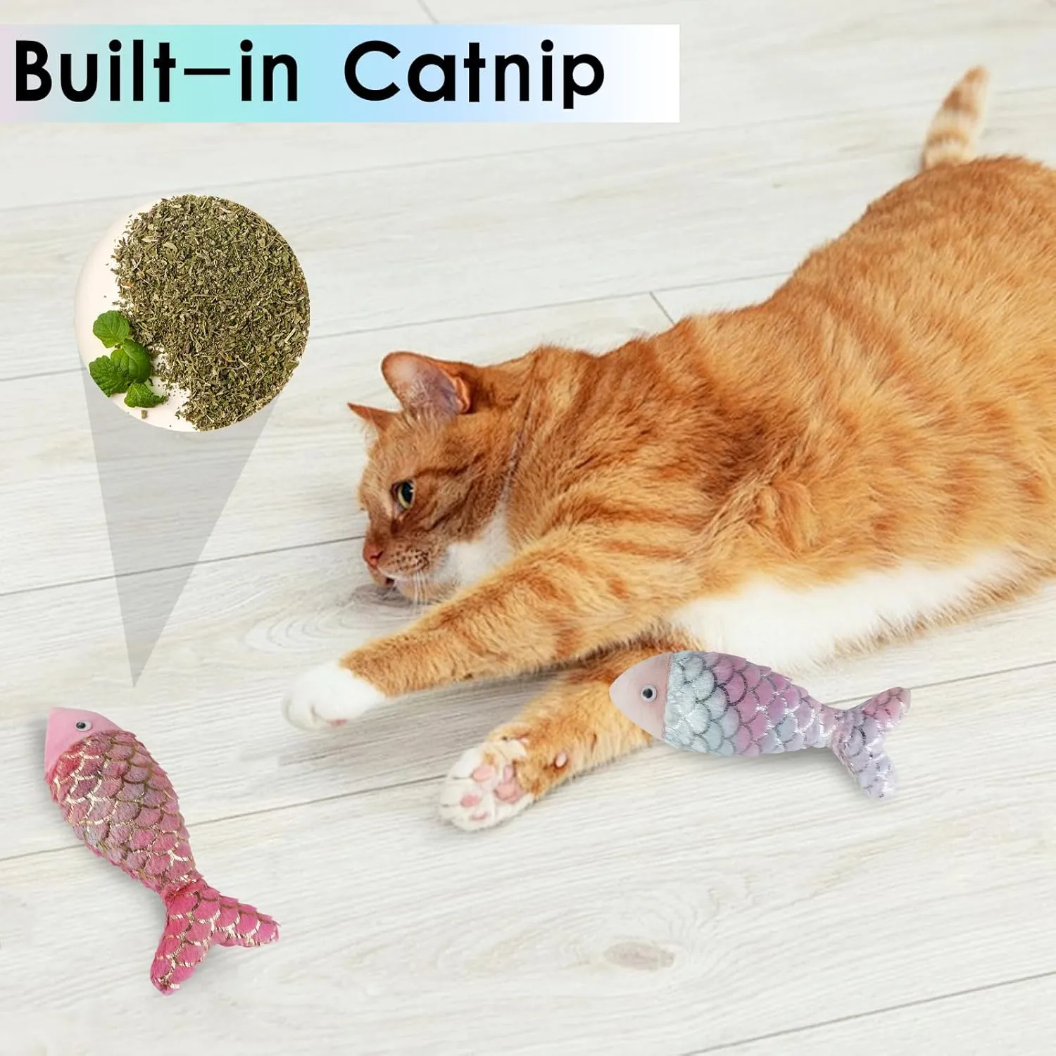 Andiker Cat Fish Toys, 10 Inches Plush Catnip Toys with Soft Rainbow Scales and Cotton Hugging, Biting and Chewing Interactive Cat Toys for Indoor Cats and Kitten (Multicolor, S)