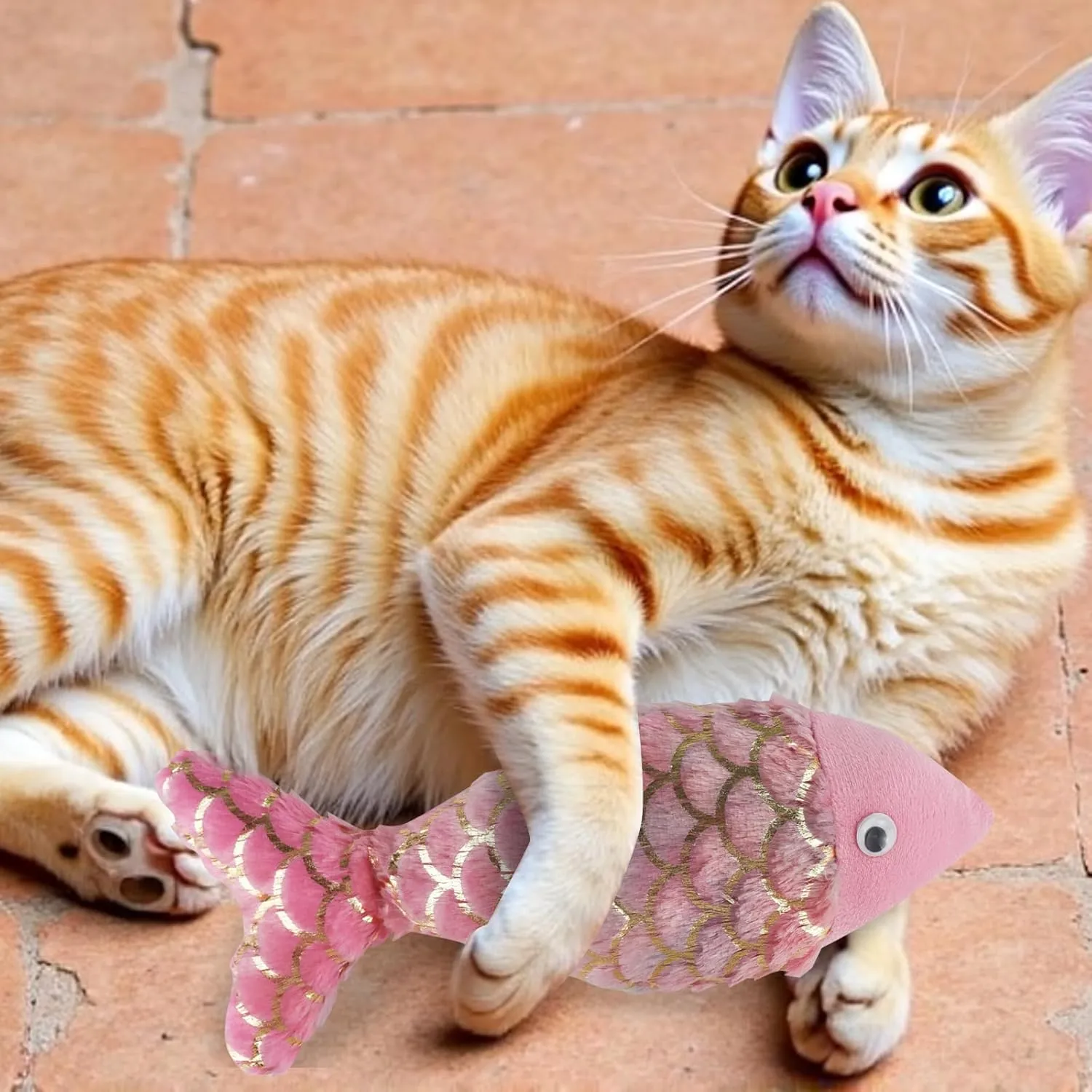 Andiker Cat Fish Toys, 10 Inches Plush Catnip Toys with Soft Rainbow Scales and Cotton Hugging, Biting and Chewing Interactive Cat Toys for Indoor Cats and Kitten (Multicolor, S)