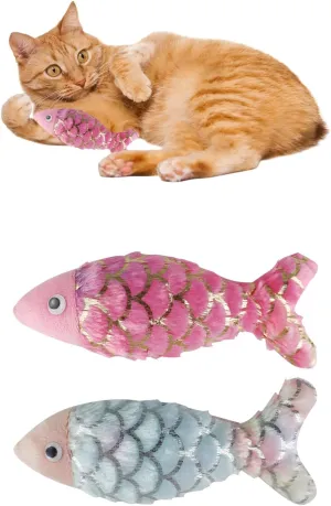 Andiker Cat Fish Toys, 10 Inches Plush Catnip Toys with Soft Rainbow Scales and Cotton Hugging, Biting and Chewing Interactive Cat Toys for Indoor Cats and Kitten (Multicolor, S)