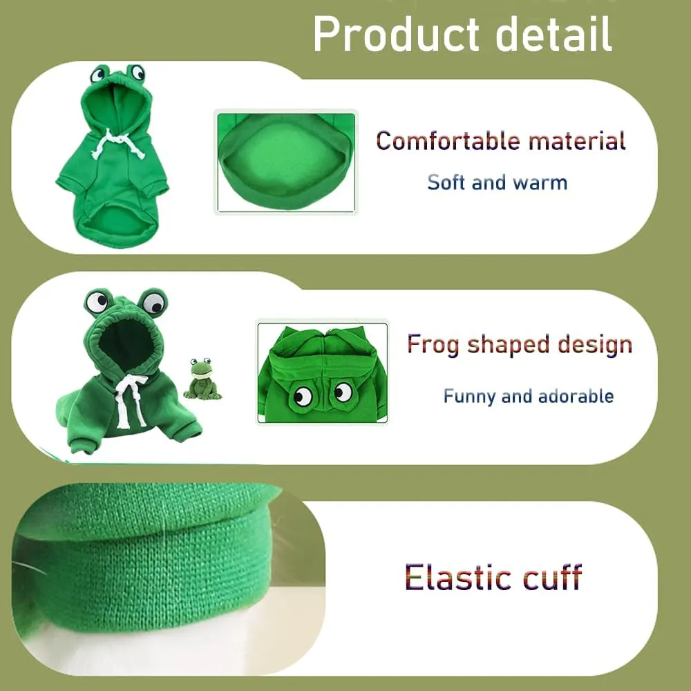 ANIAC Funny Pet Clothes for Small Dog Cat Girl Male Frog Hoodies Warm Sweatshirt Coat with Eye Hood Fall Puppy Cat Apparel Christmas Halloween Frog Costume (Green, XX-Large)