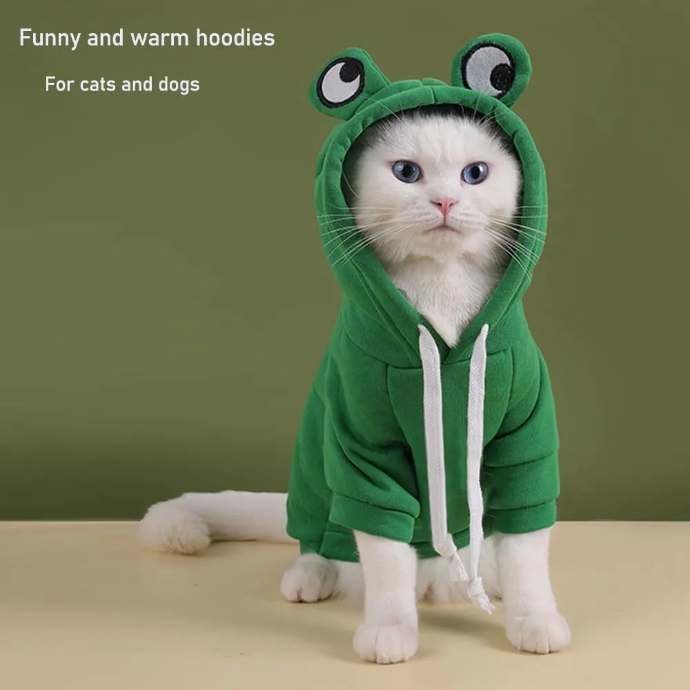 ANIAC Funny Pet Clothes for Small Dog Cat Girl Male Frog Hoodies Warm Sweatshirt Coat with Eye Hood Fall Puppy Cat Apparel Christmas Halloween Frog Costume (Green, XX-Large)