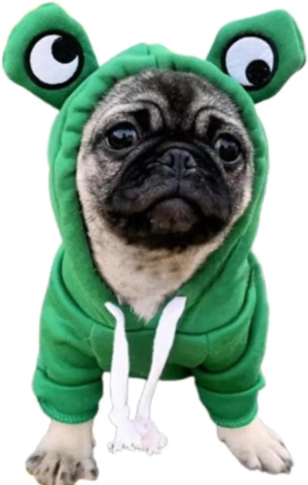 ANIAC Funny Pet Clothes for Small Dog Cat Girl Male Frog Hoodies Warm Sweatshirt Coat with Eye Hood Fall Puppy Cat Apparel Christmas Halloween Frog Costume (Green, XX-Large)