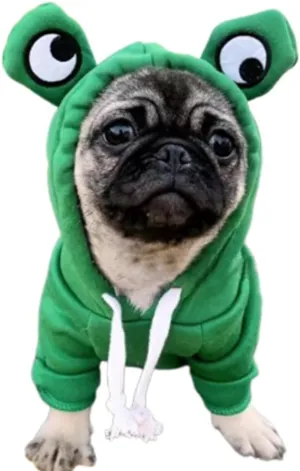 ANIAC Funny Pet Clothes for Small Dog Cat Girl Male Frog Hoodies Warm Sweatshirt Coat with Eye Hood Fall Puppy Cat Apparel Christmas Halloween Frog Costume (Green, XX-Large)