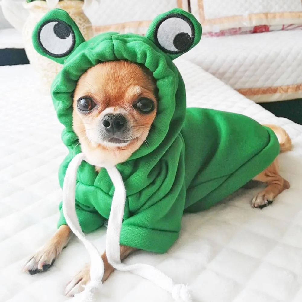 ANIAC Funny Pet Clothes for Small Dog Cat Girl Male Frog Hoodies Warm Sweatshirt Coat with Eye Hood Fall Puppy Cat Apparel Christmas Halloween Frog Costume (Green, XX-Large)