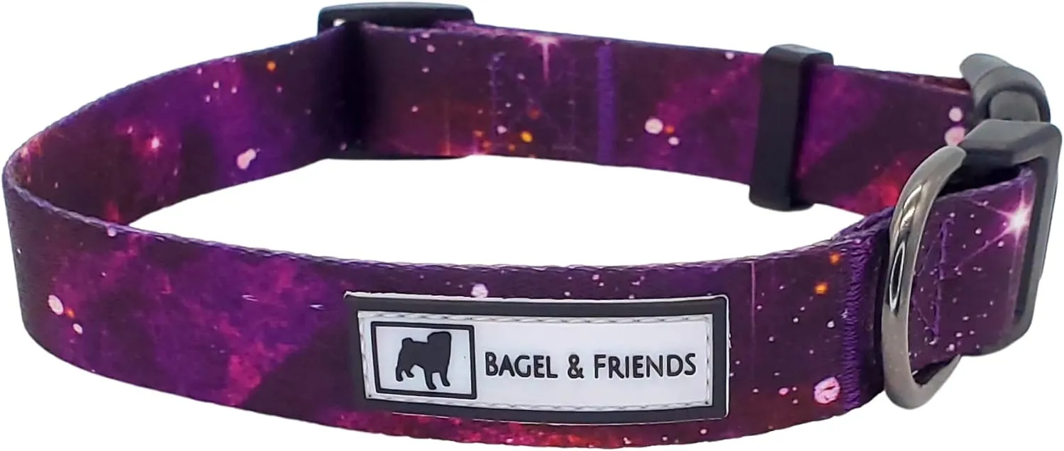 Bagel & Friends Matching Dog Collar & Leash Set XSmall, Small, Medium, Large for boy, Male, Female, Girl Dogs and Puppy (Large, Purple Galaxy)