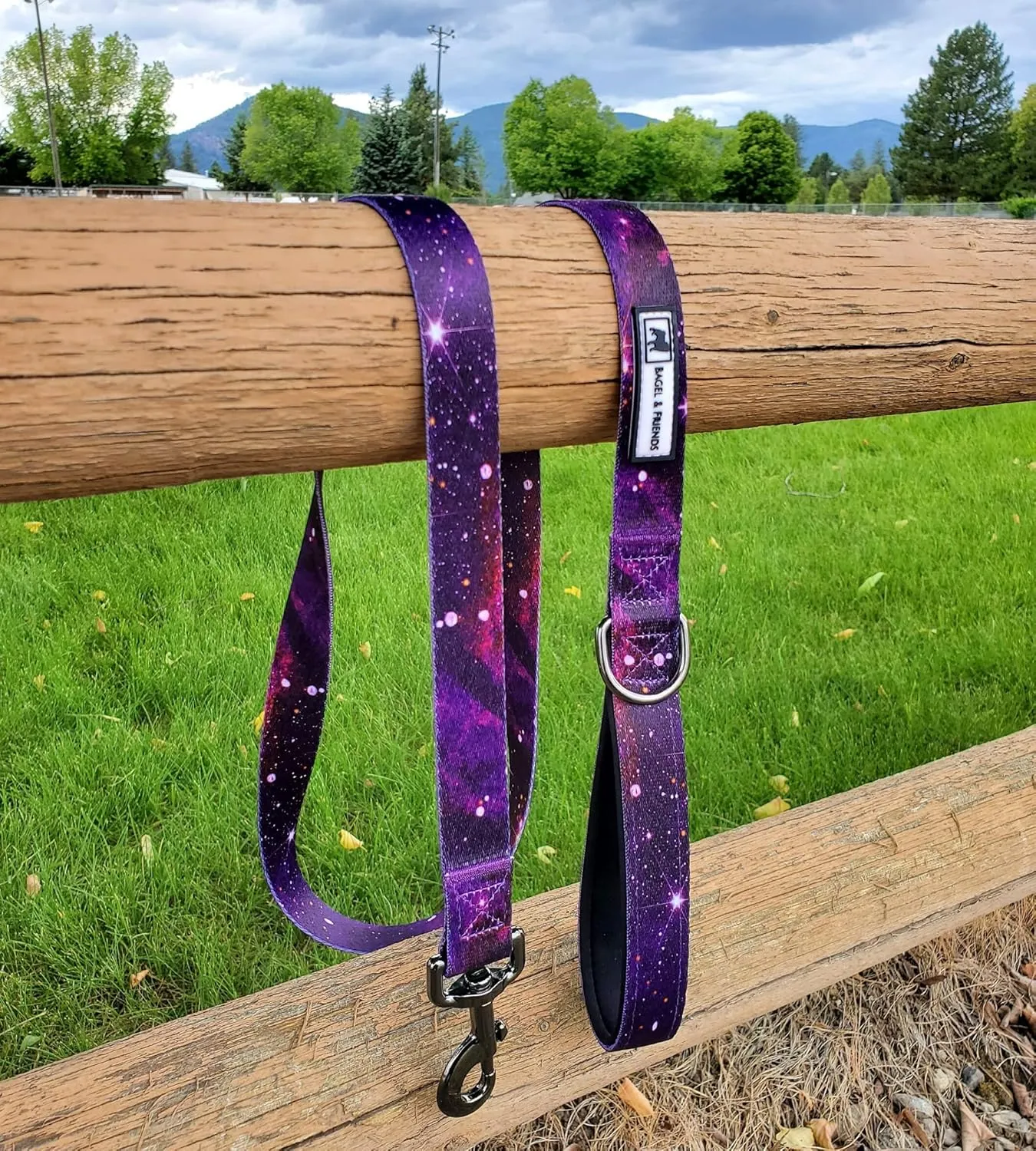 Bagel & Friends Matching Dog Collar & Leash Set XSmall, Small, Medium, Large for boy, Male, Female, Girl Dogs and Puppy (Large, Purple Galaxy)
