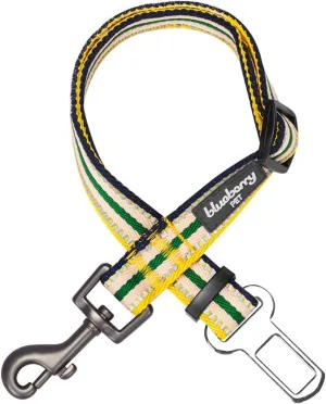 Blueberry Pet 6 Colors 3M Reflective Multi-Colored Stripe Adjustable Dog Seat Belt Tether for Dogs Cats, Yellow and Green, Durable Safety Car Vehicle Seatbelts Leads Use with Harness