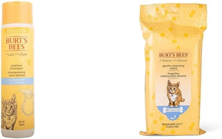 Burt's Bees for Pets Kitten Care Bundle: Tearless Kitten Shampoo with Buttermilk, 10oz & Kitten Wipes, 50ct, Naturally Derived Ingredients