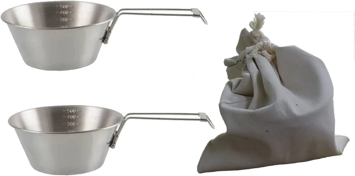 Camp Bowl Travel Sierra Cup Camping Tableware Equipment Set Backpacking 304 Stainless Steel Carry Fold Sturdy Measuring 500ml 2pcs   Canvas Bag