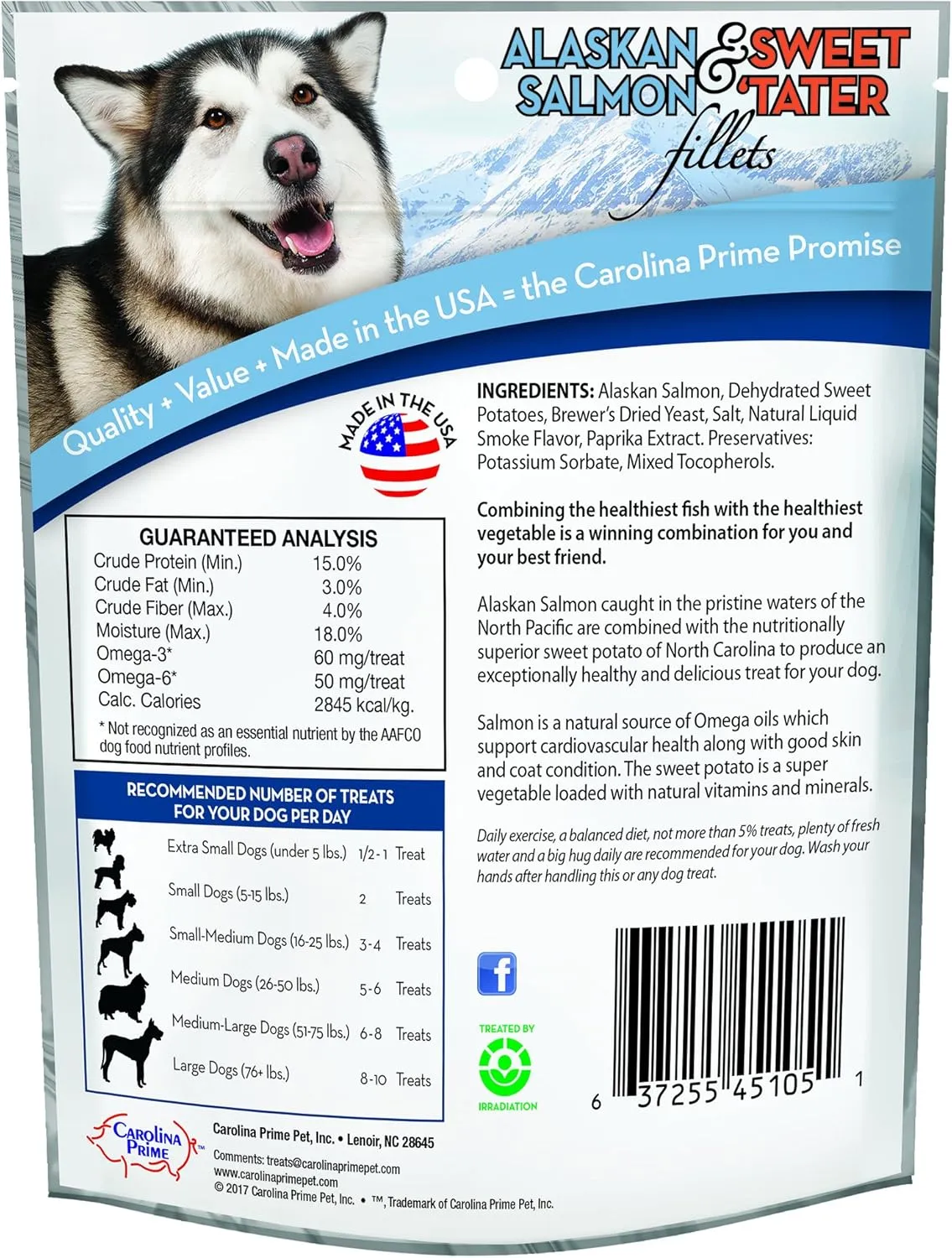 Carolina Prime Pet 45111 Salmon And Sweet Tater Fillets Treat For Dogs, 5 oz pouch