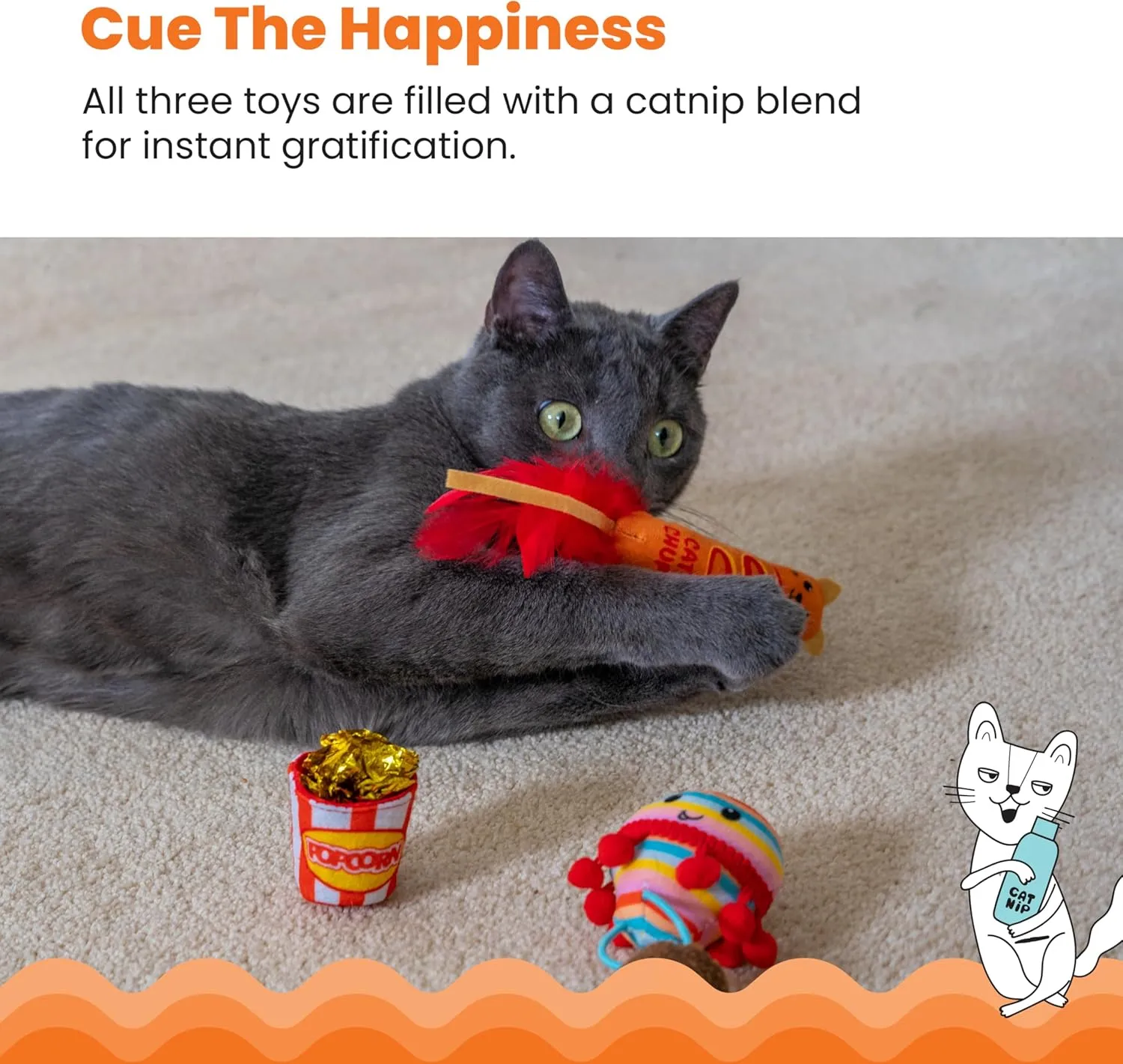 Catstages Pawrty Interactive Plush Catnip Cat Toys - 3 Pack