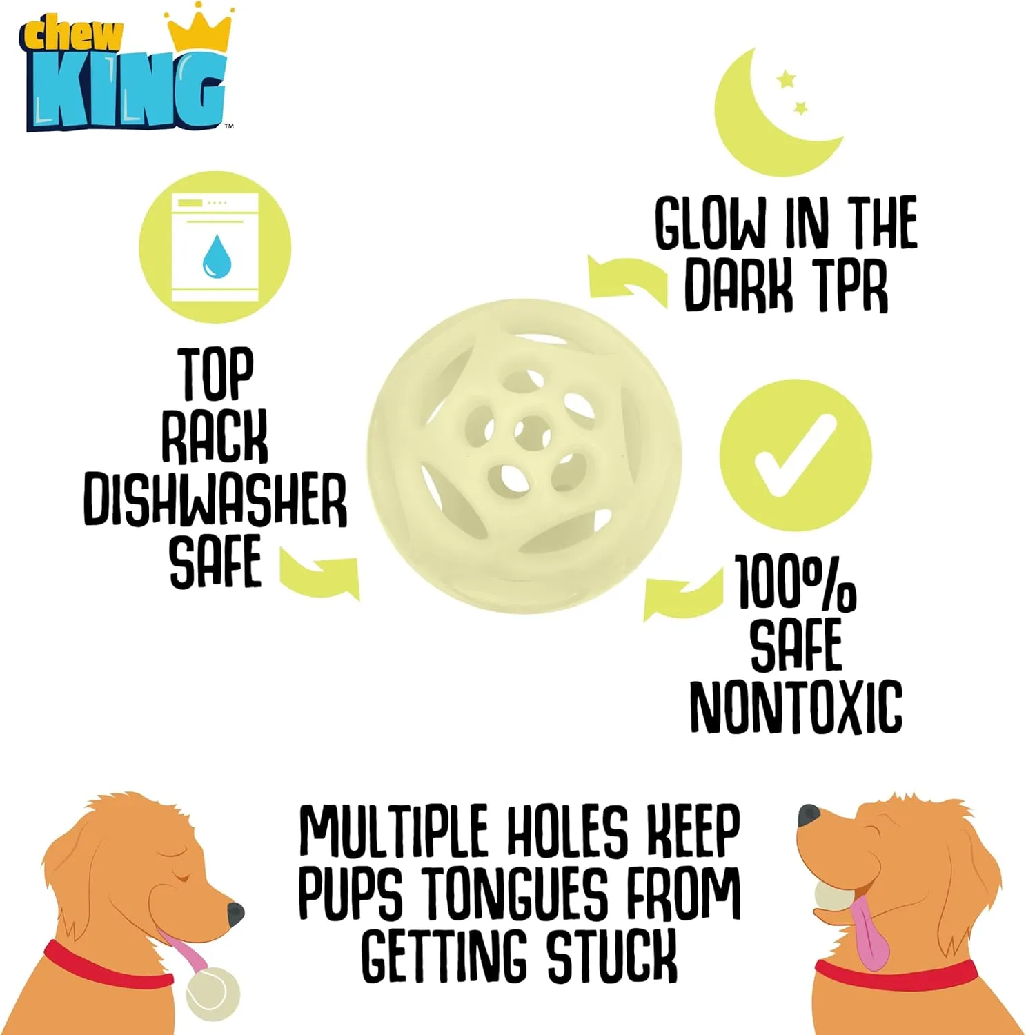 Chew King Glowing Fetch Ball, Dog Ball Toys, Large 2-Pack Lattice