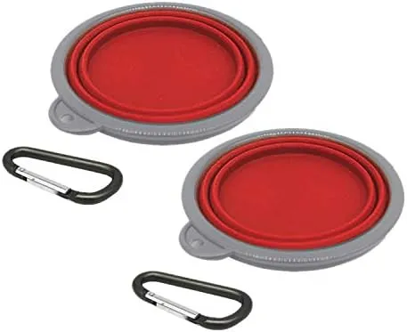 Collapsible Portable Silicone Big Dog Bowls,2 Pack,34 oz/Each Bowl,Silicone Basic Bowl with Plastic Rim and D-Ring,Foldable Travel pet Feeder,Portable Basic Bowl for Dog (red)