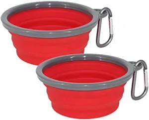 Collapsible Portable Silicone Big Dog Bowls,2 Pack,34 oz/Each Bowl,Silicone Basic Bowl with Plastic Rim and D-Ring,Foldable Travel pet Feeder,Portable Basic Bowl for Dog (red)