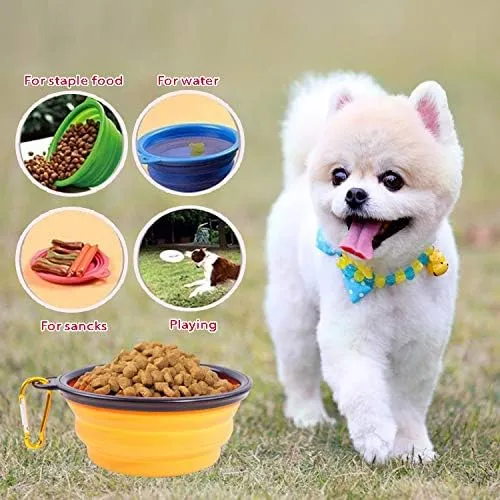 Collapsible Portable Silicone Big Dog Bowls,2 Pack,34 oz/Each Bowl,Silicone Basic Bowl with Plastic Rim and D-Ring,Foldable Travel pet Feeder,Portable Basic Bowl for Dog (red)
