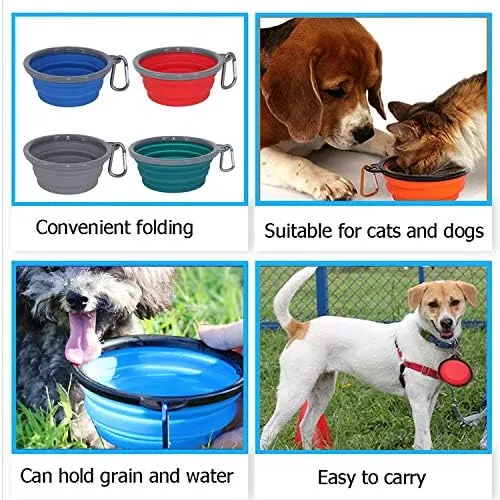 Collapsible Portable Silicone Big Dog Bowls,2 Pack,34 oz/Each Bowl,Silicone Basic Bowl with Plastic Rim and D-Ring,Foldable Travel pet Feeder,Portable Basic Bowl for Dog (red)