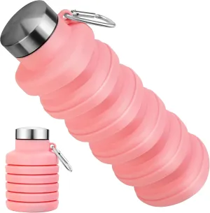 Collapsible Water Bottles, BPA Free Foldable Portable Silicone Water Bottles for Traveling Camping Hiking Sports Outdoors, Reuseable,Lightweight,Leakproof -16oz, Pink