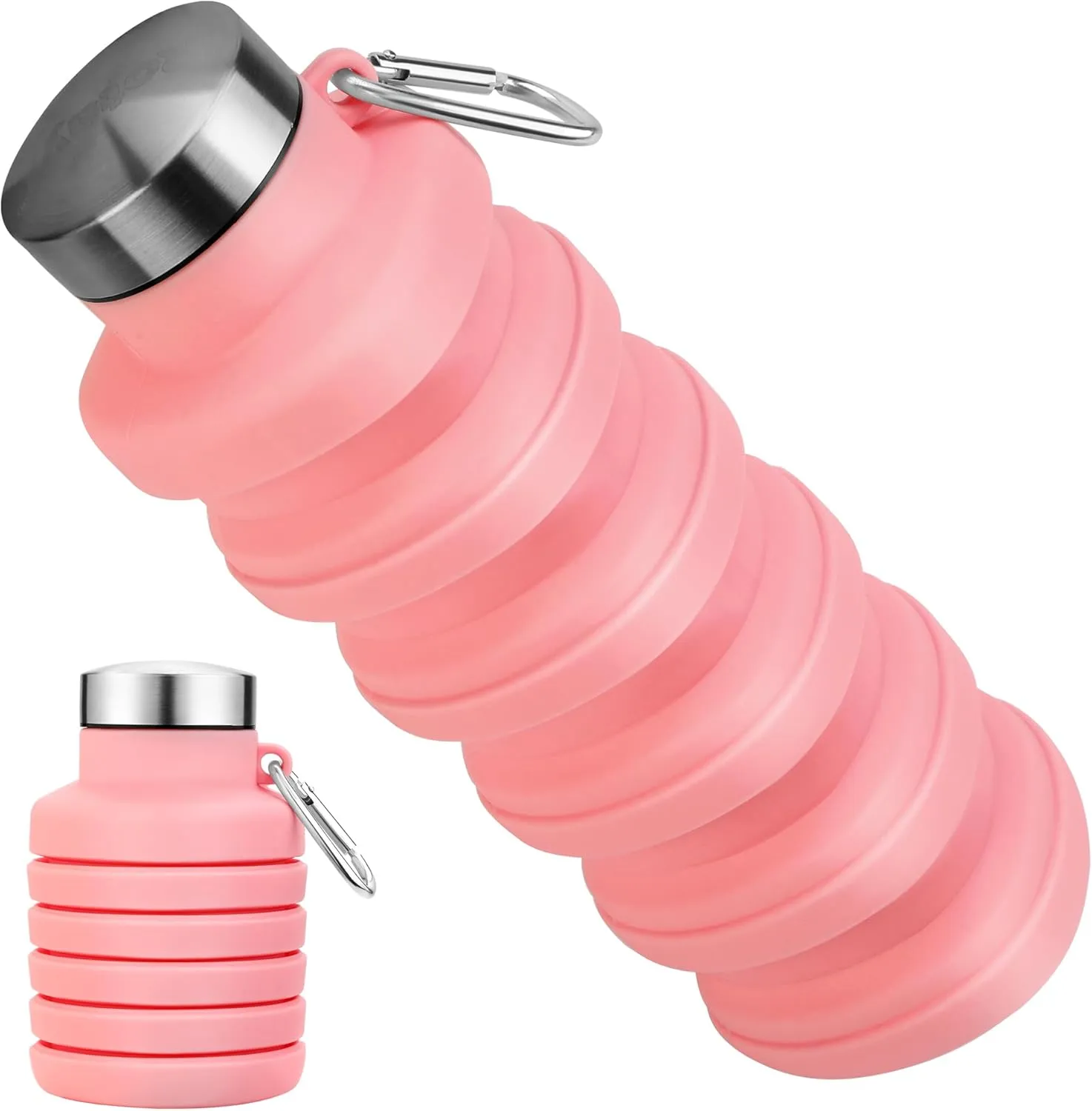 Collapsible Water Bottles, BPA Free Foldable Portable Silicone Water Bottles for Traveling Camping Hiking Sports Outdoors, Reuseable,Lightweight,Leakproof -16oz, Pink