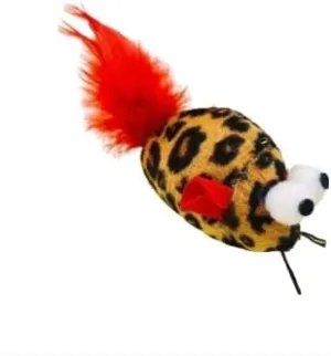 Colorful Striped Catnip Mouse Cat Toy, PP Cotton Plush, Red, with Feather Tail