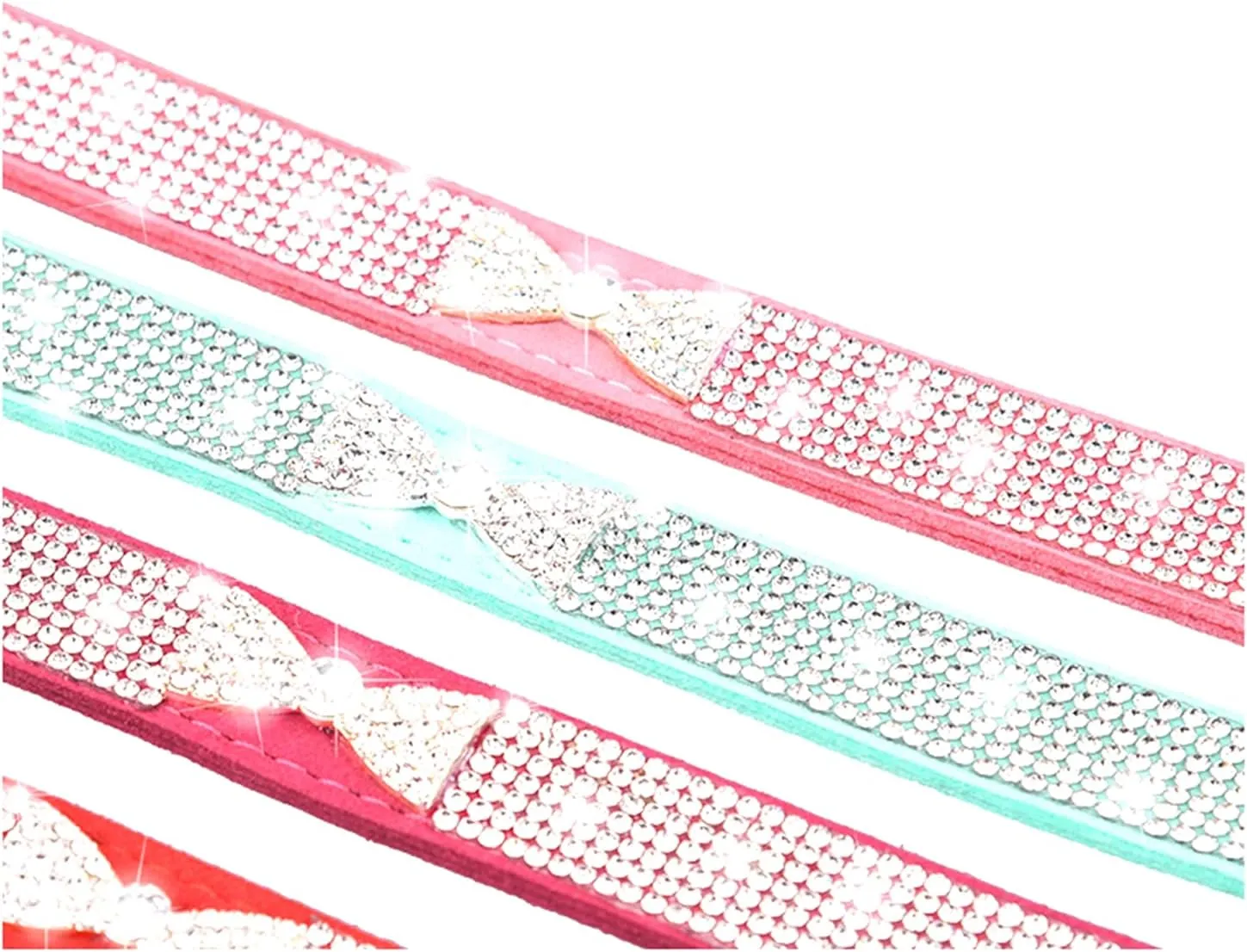 Cute Dazzling Sparkling Elegant Fancy Soft Suede Leather Bling Rhinestone Crystal Jeweled Pet Cat Dog Puppy Collar Dog Leash Combo Set (S(Neck 10-12.5"), Pink-3)