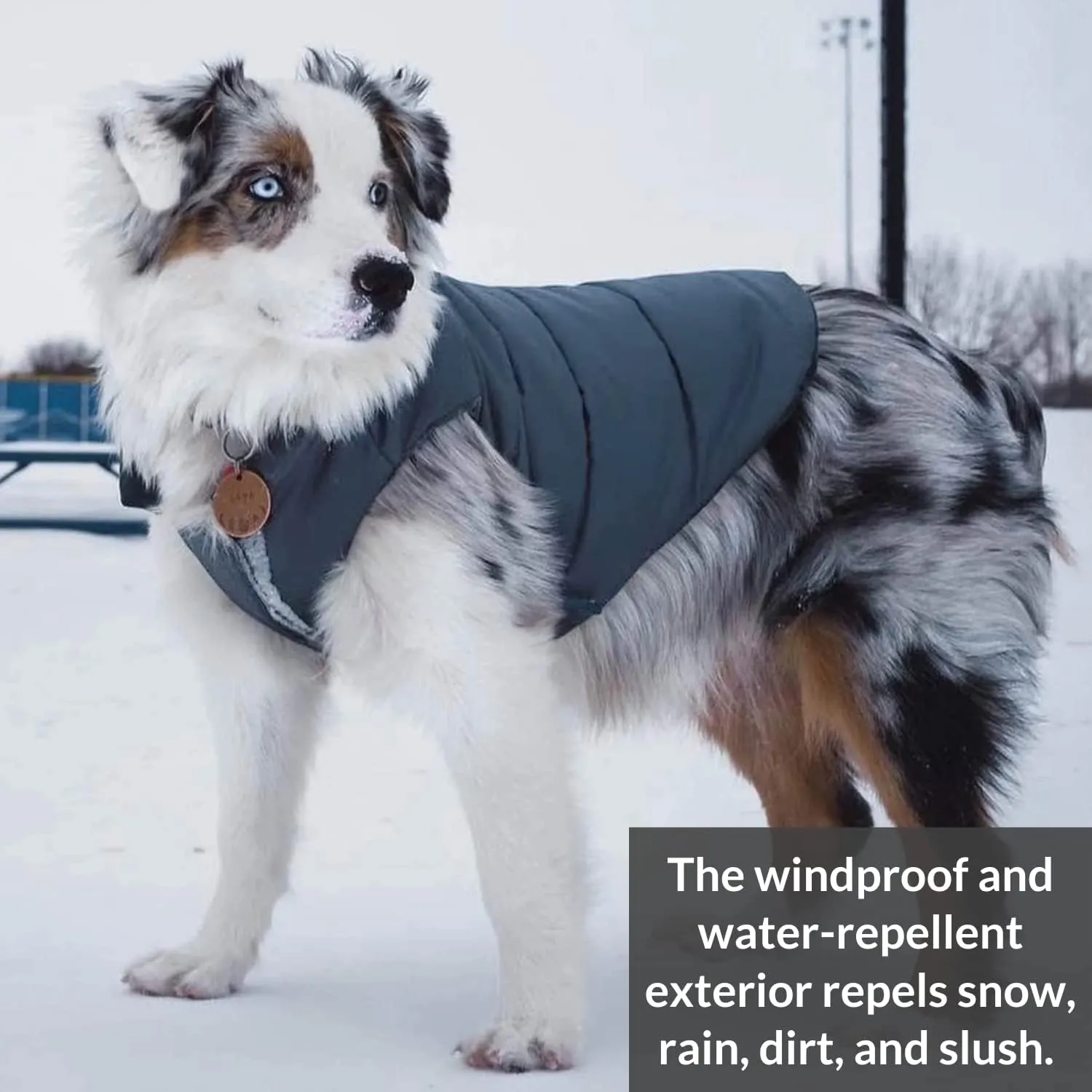 DJANGO Puffer Dog Jacket and Reversible Winter Dog CoatWater-Repellent and Adjustable Dog Jacket with Windproof Protection and Easy-Access Harness-Leash Portal (Medium, Twilight Blue)