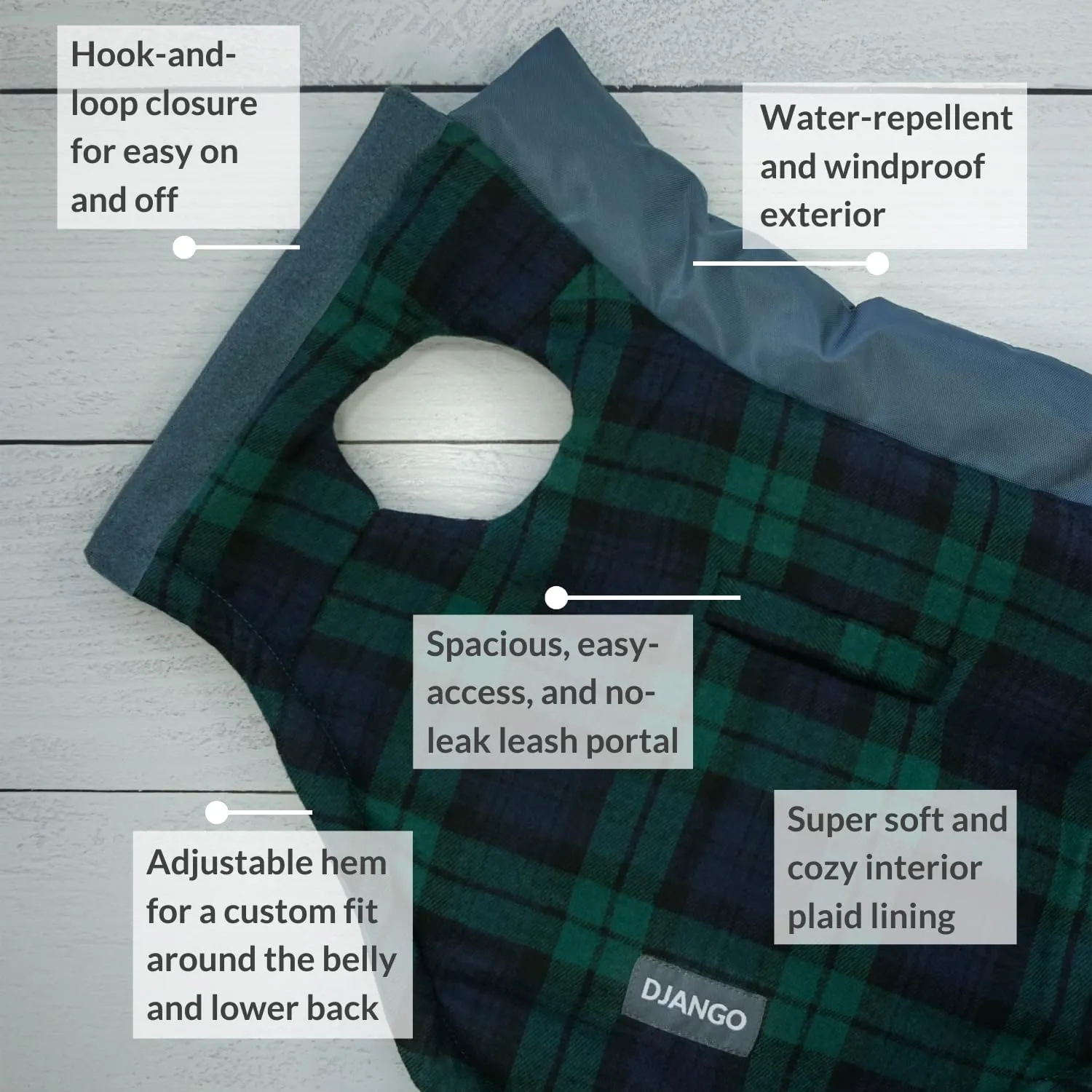 DJANGO Puffer Dog Jacket and Reversible Winter Dog CoatWater-Repellent and Adjustable Dog Jacket with Windproof Protection and Easy-Access Harness-Leash Portal (Medium, Twilight Blue)