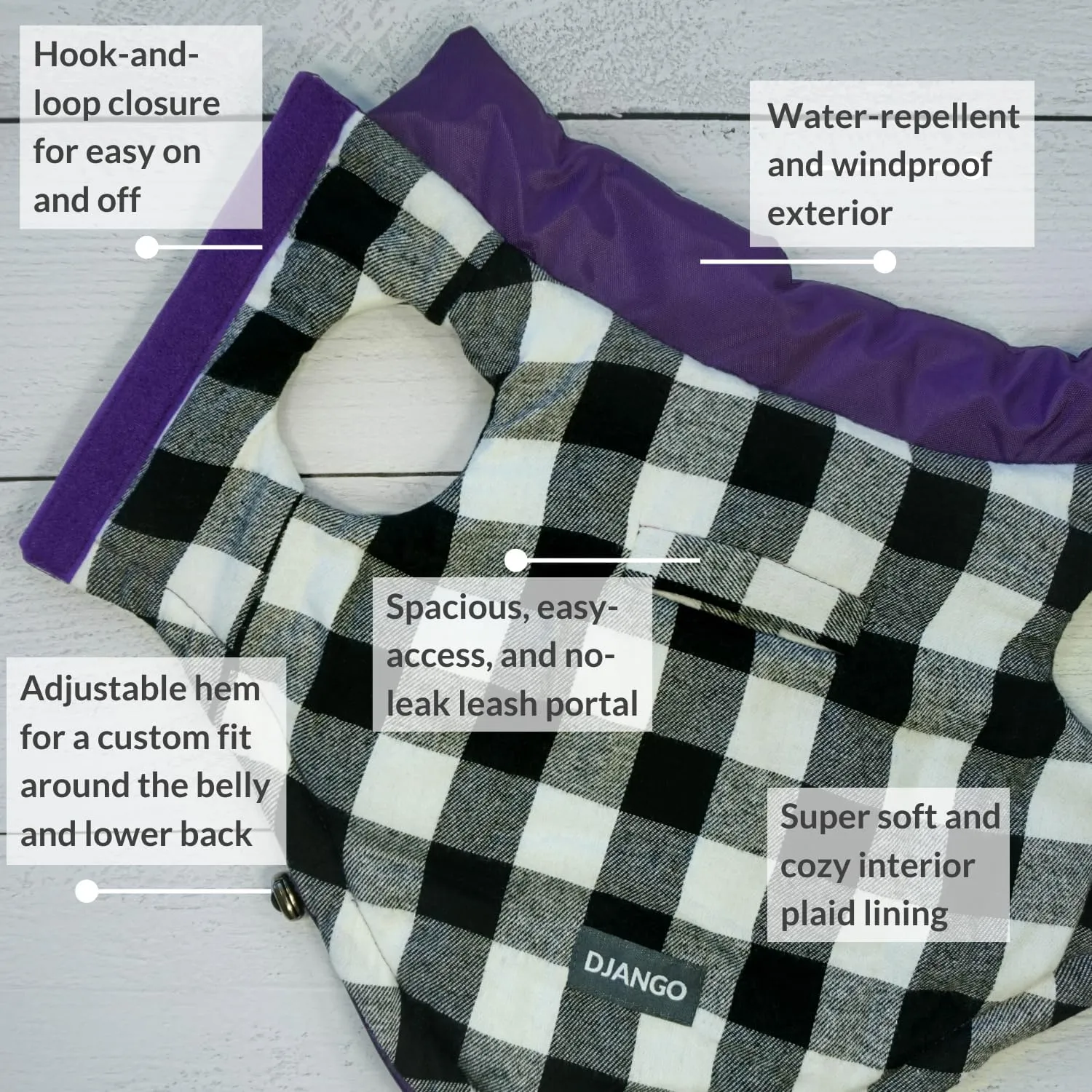 DJANGO Puffer Dog Jacket and Reversible Winter Dog CoatWater-Repellent and Adjustable Dog Jacket with Windproof Protection and Easy-Access Harness-Leash Portal (Medium, Violet Purple)