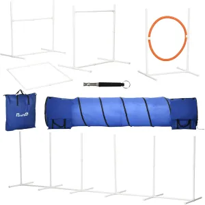 Dog Agility Training Equipment Set, 9.8' Tunnel, Pause Box & Dog Whistle for Backyard, 8-Piece Obstacle Course for Dogs, Adjustable Jumps, Weave Poles