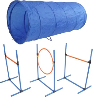 Dog Agility Training Equipment Set Folding Tunnel Jumping Hoop Poles Ideal for Yard and Outdoor Training