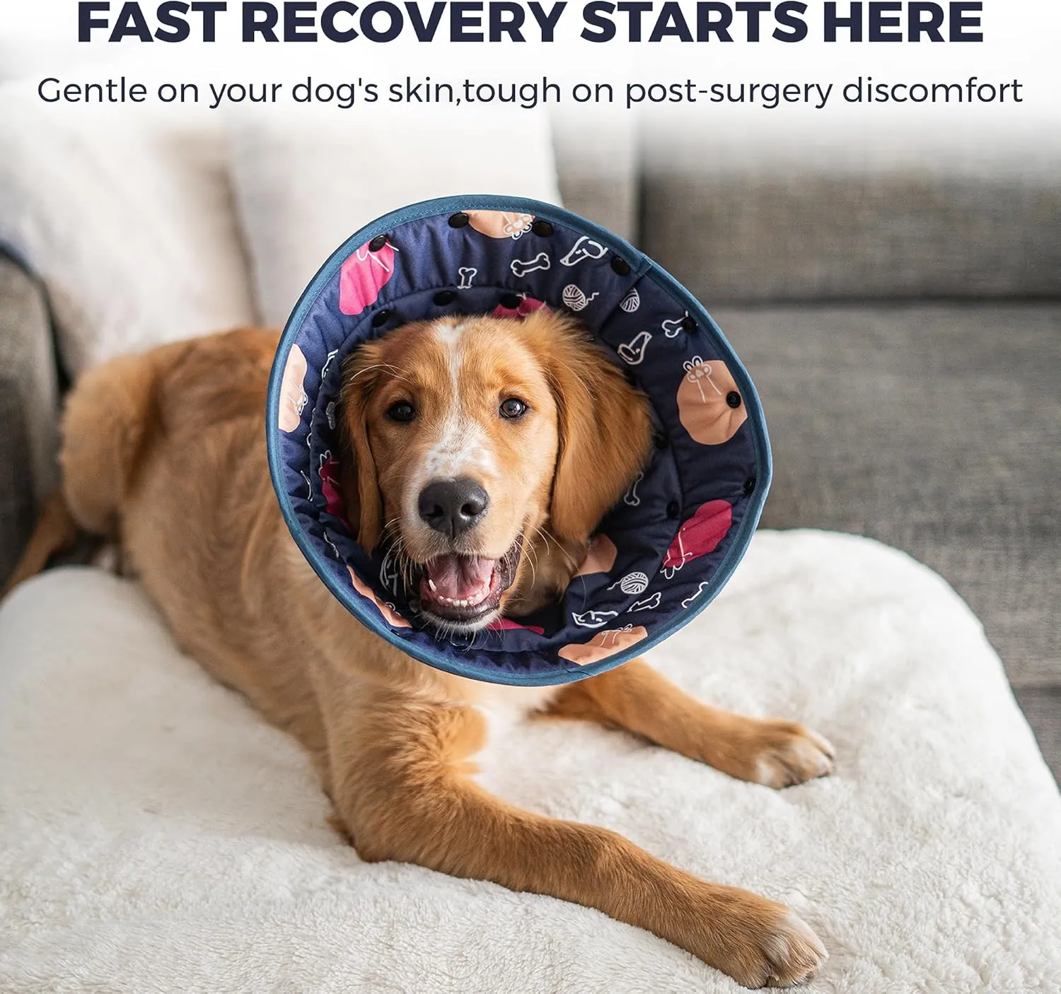 Dog Cone Collar, Soft Dog Cone, Cone for Dogs to Stop Licking, After Surgery, Wound Care, Spay, Neuter, Dog Cones for Large Dogs, Adjustable Size - Ejona's furryfamily- XS