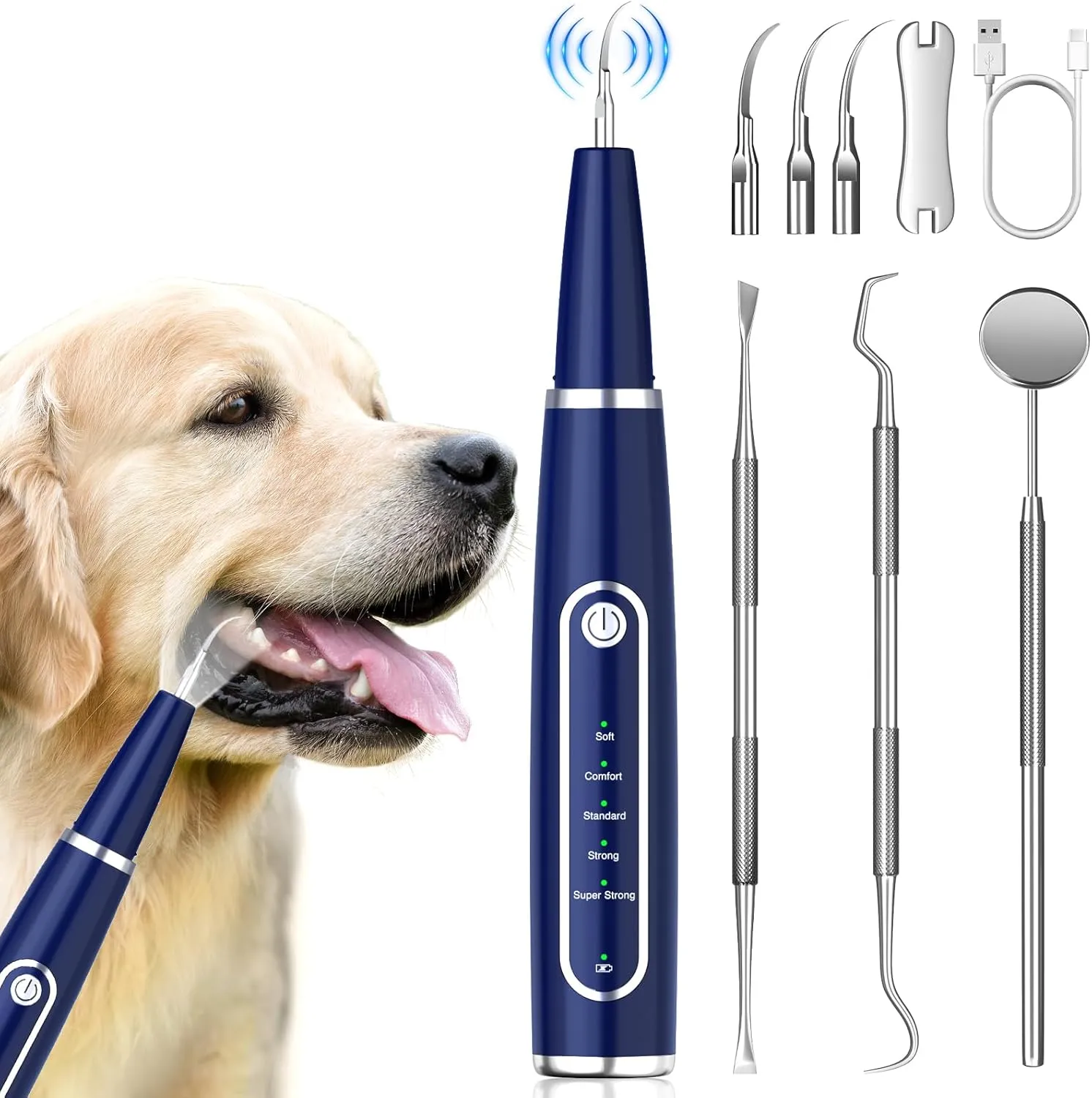 Dog Plaque Remover for Teeth, Dog Teeth Cleaning Kit with LED Light and 5 Modes, Teeth Cleaning for Dogs and Cats,Blue