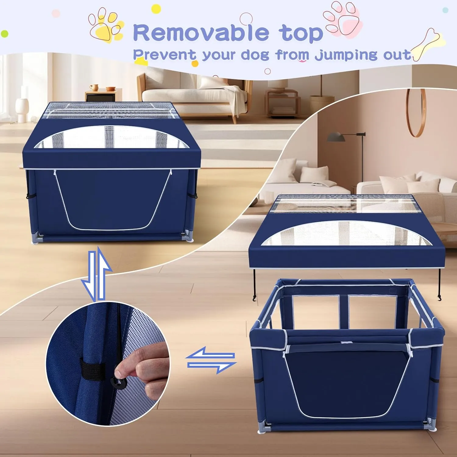 Dog Playpen with Removable Roof 42  42 inch, Puppy Playpen, Pet Play Pen for Dogs, 25 Height for Small Dogs, Dog Fence Indoor & Outdoor, Dog Play Yard with Zipper Door