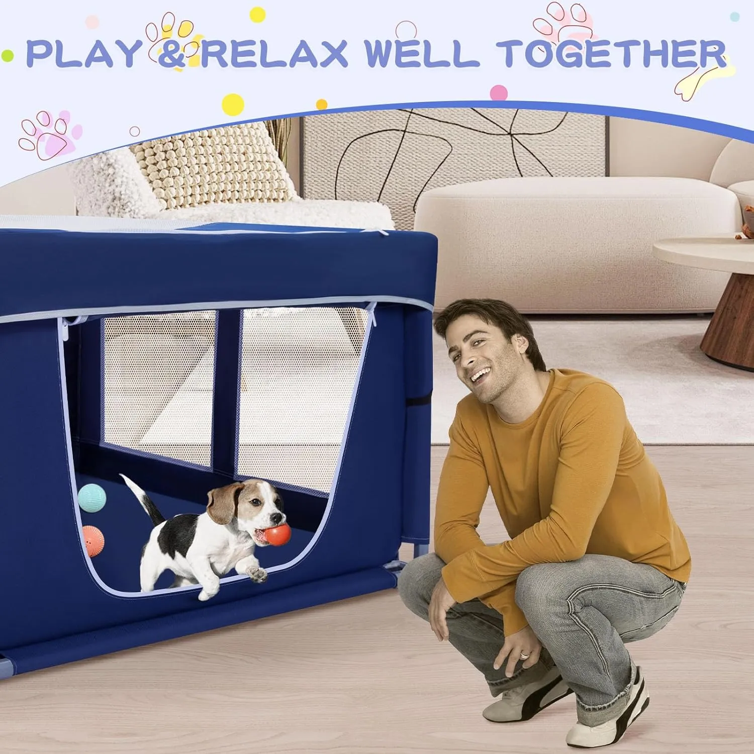 Dog Playpen with Removable Roof 42  42 inch, Puppy Playpen, Pet Play Pen for Dogs, 25 Height for Small Dogs, Dog Fence Indoor & Outdoor, Dog Play Yard with Zipper Door