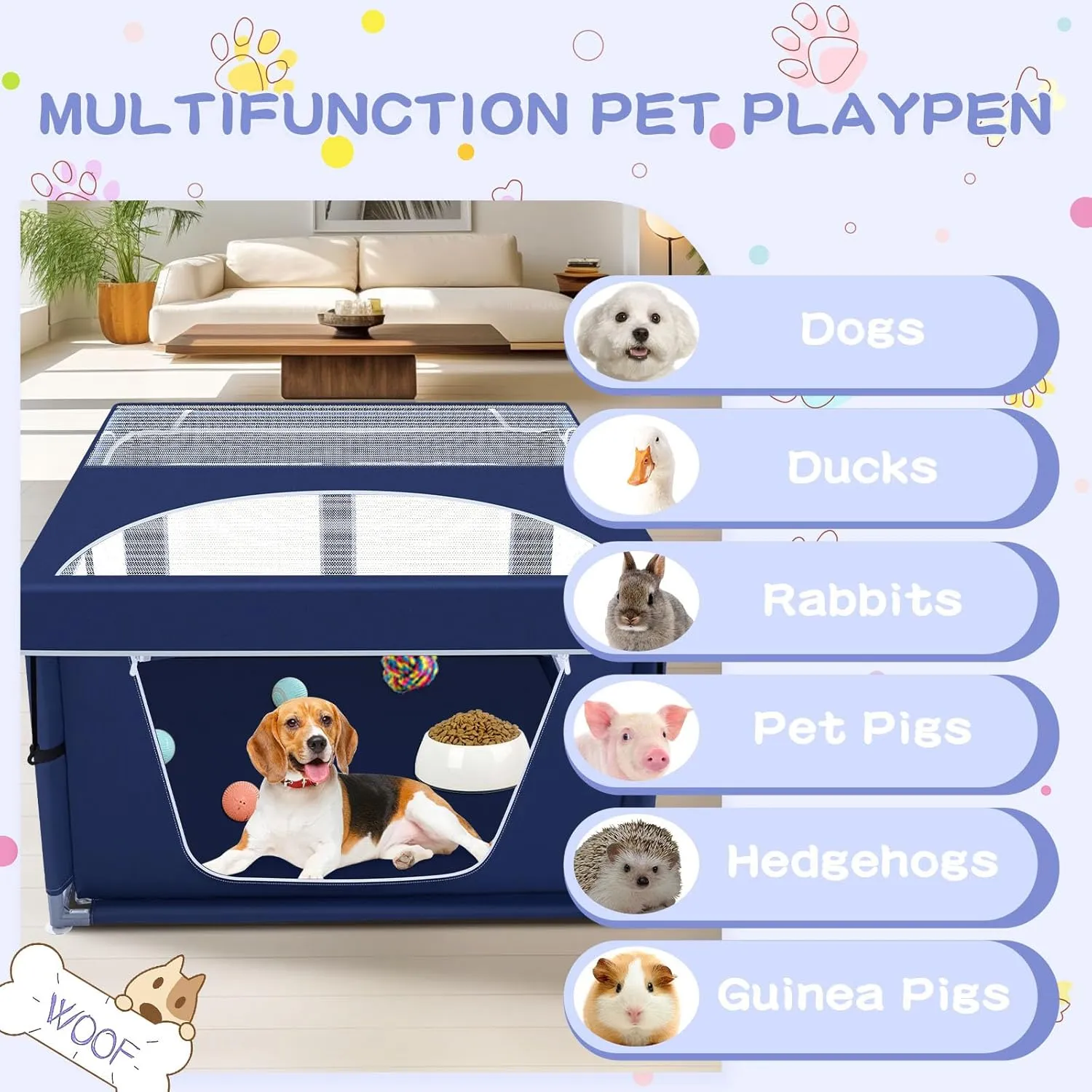 Dog Playpen with Removable Roof 42  42 inch, Puppy Playpen, Pet Play Pen for Dogs, 25 Height for Small Dogs, Dog Fence Indoor & Outdoor, Dog Play Yard with Zipper Door