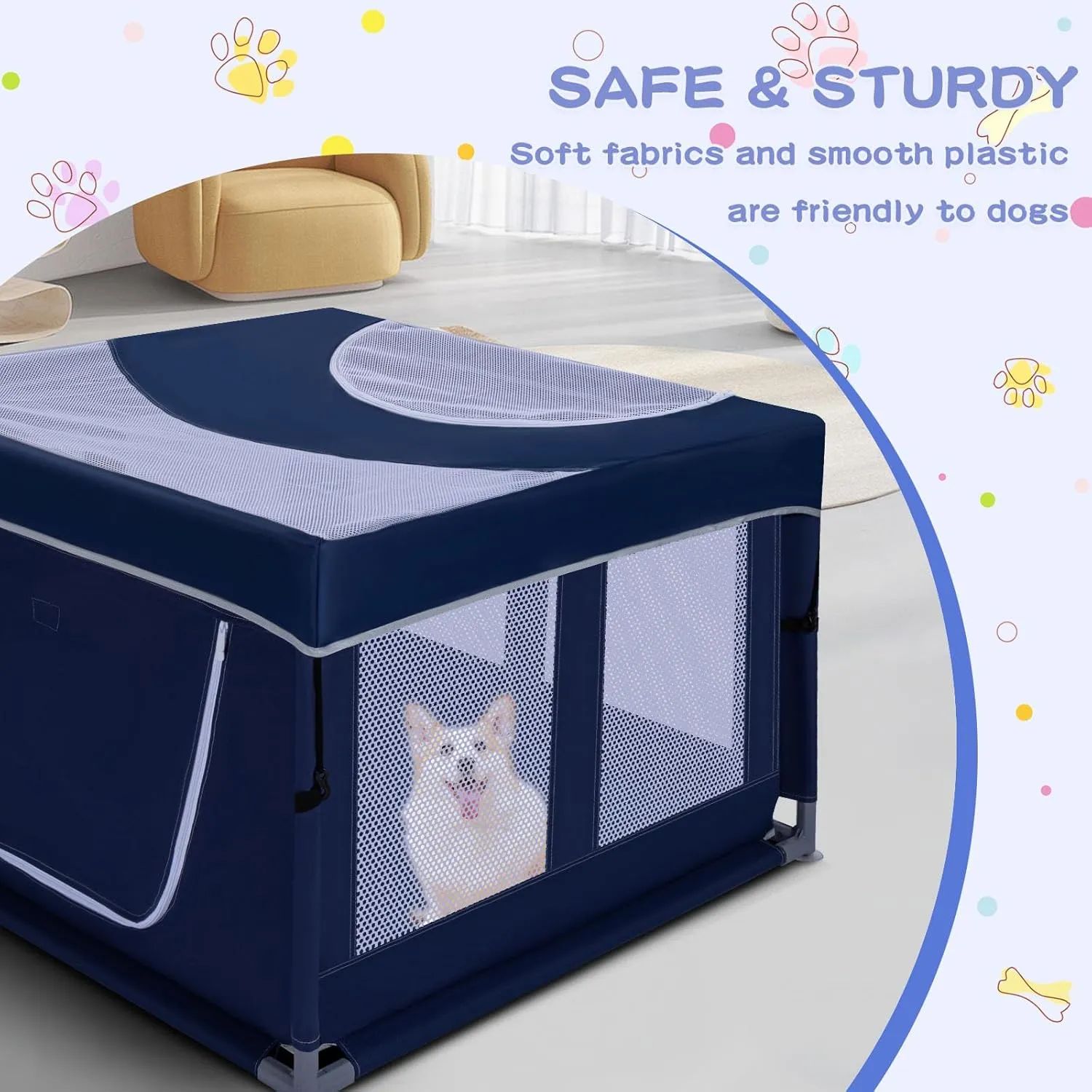 Dog Playpen with Removable Roof 42  42 inch, Puppy Playpen, Pet Play Pen for Dogs, 25 Height for Small Dogs, Dog Fence Indoor & Outdoor, Dog Play Yard with Zipper Door