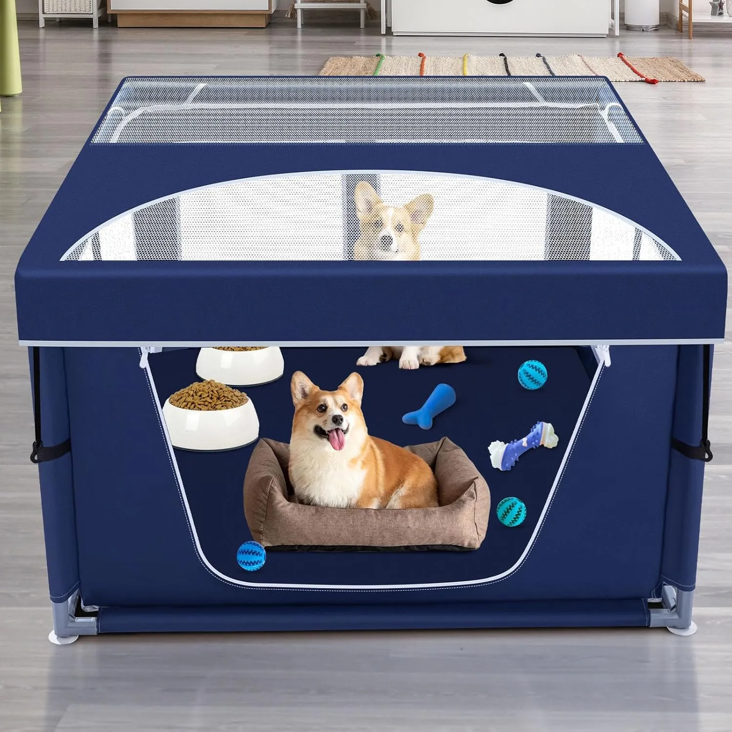 Dog Playpen with Removable Roof 42  42 inch, Puppy Playpen, Pet Play Pen for Dogs, 25 Height for Small Dogs, Dog Fence Indoor & Outdoor, Dog Play Yard with Zipper Door