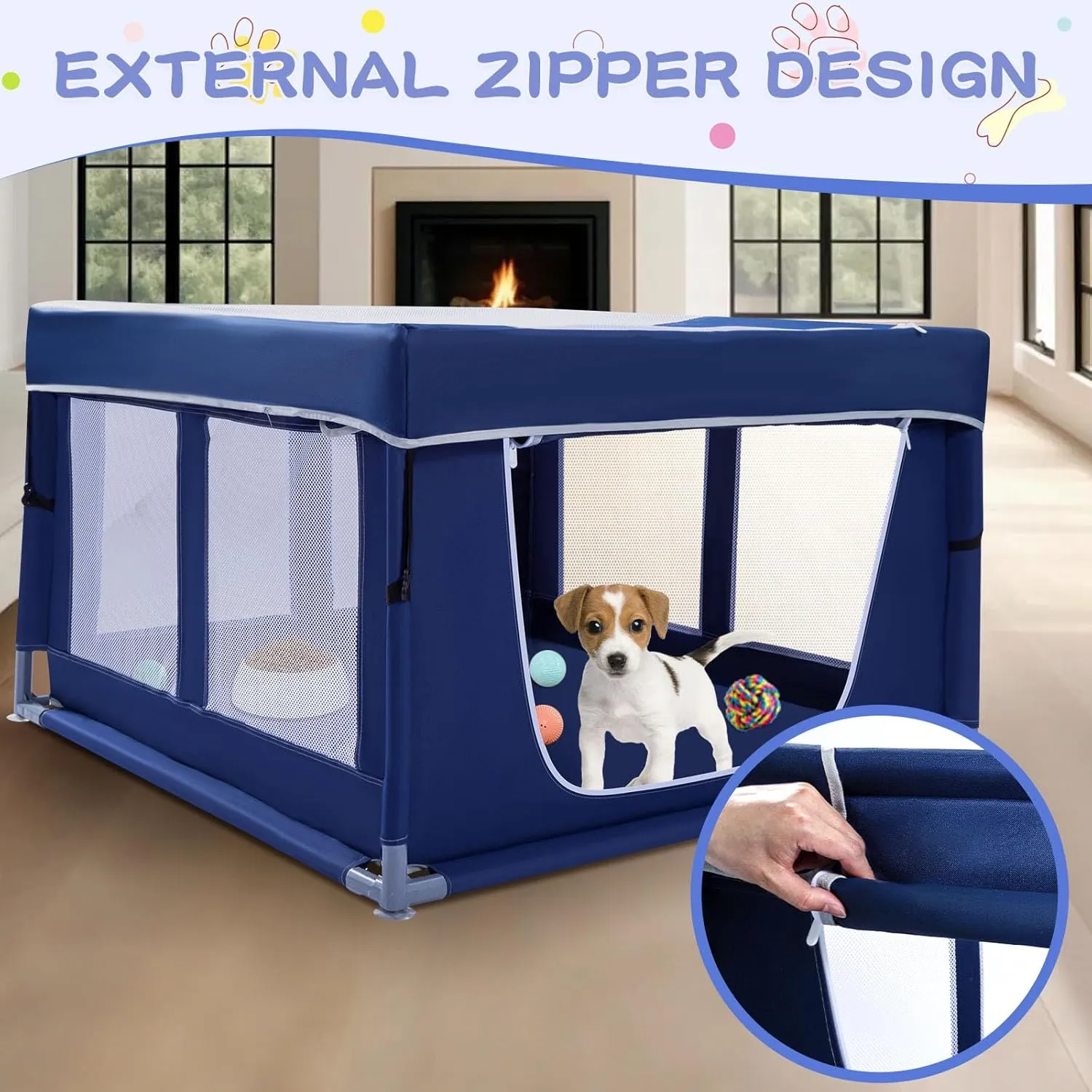 Dog Playpen with Removable Roof 42  42 inch, Puppy Playpen, Pet Play Pen for Dogs, 25 Height for Small Dogs, Dog Fence Indoor & Outdoor, Dog Play Yard with Zipper Door