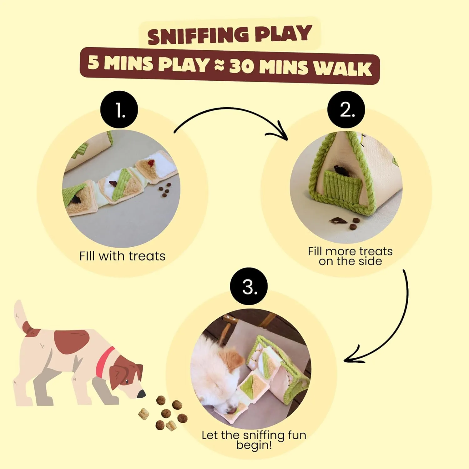 Dog Puzzle Toy, Interactive Snuffle Tissue Box Toy for Small Medium Large Dogs  Hide & Seek Treat Dispenser with Squeaky & Crinkle Sounds, 2-in-1Chew Toy, Durable & Washable