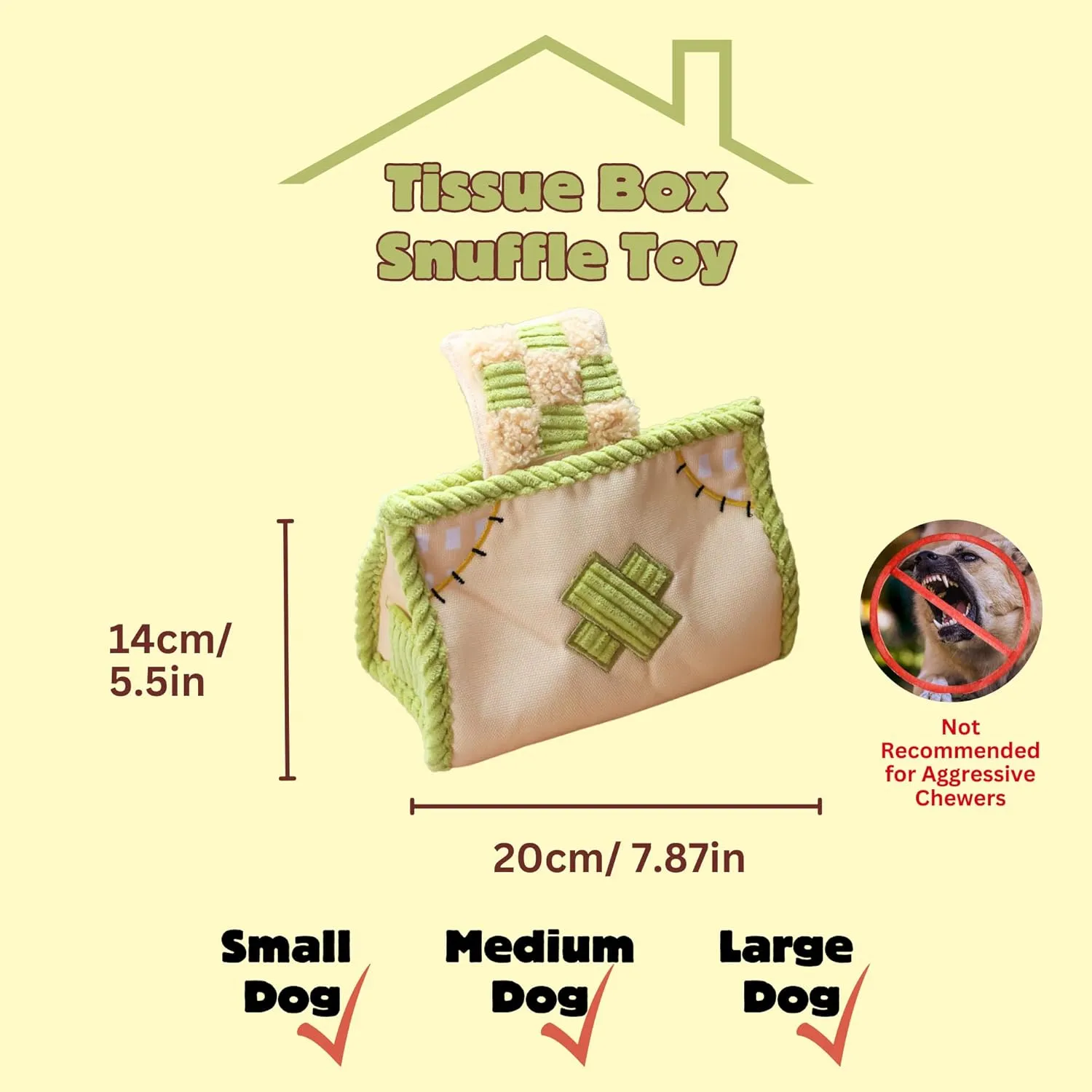 Dog Puzzle Toy, Interactive Snuffle Tissue Box Toy for Small Medium Large Dogs  Hide & Seek Treat Dispenser with Squeaky & Crinkle Sounds, 2-in-1Chew Toy, Durable & Washable