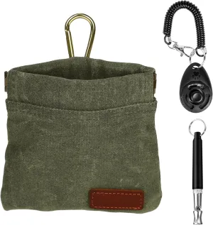Dog Treat Pouch Training Kit for Keychain, Small Puppy Treat Bag with Clip for Leash on The go, Hands Free Auto Closure Pouches with Dog Clicker and Silent Whistle for Pet Training