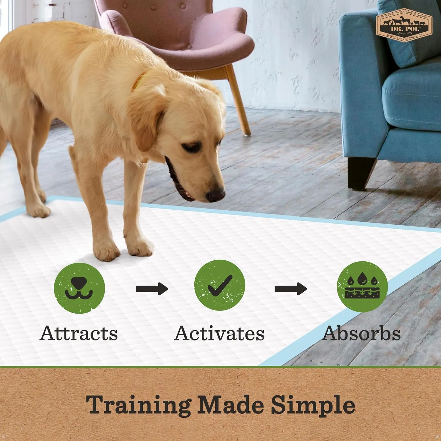 Dr. Pol Puppy Training Pads - X-Large Scented Pee Pads for Dogs with Ultra Absorbent Quick Dry Gel, 28 x 30, 50 Count