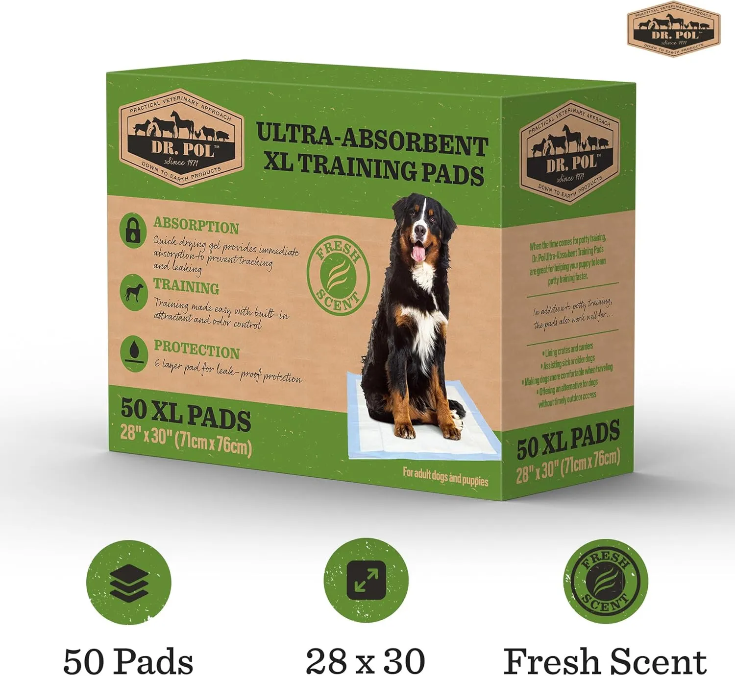 Dr. Pol Puppy Training Pads - X-Large Scented Pee Pads for Dogs with Ultra Absorbent Quick Dry Gel, 28 x 30, 50 Count