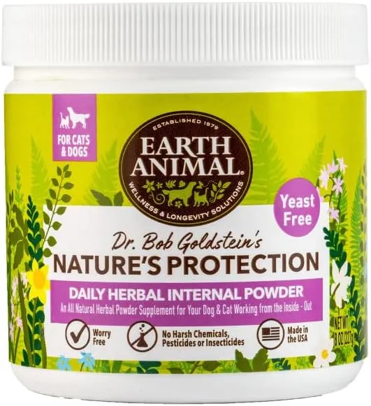 Earth Animal Apothecary Natural Flea & Tick Daily Internal Herbal Powder Supplement for Dogs & Cats, 8 oz. Container