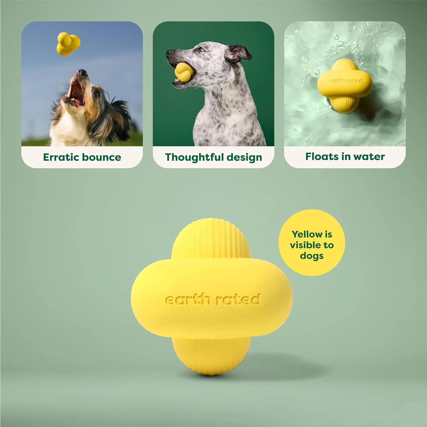 Earth Rated Dog Ball, Interactive Fetch Toy for All Breeds, Comes in Multiple Sizes, Made with Natural Rubber, Perfect for Indoor and Outdoor Use, Medium, Yellow